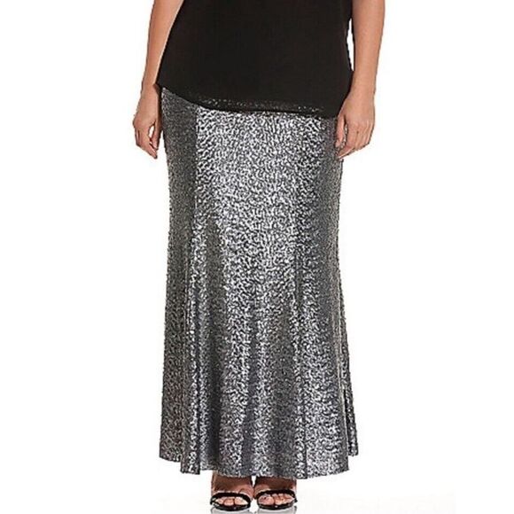 NWT Lane Bryant Sequin Silver Gray Sparkling Party HolidayFlare Maxi Skirt 20 - Picture 1 of 13
